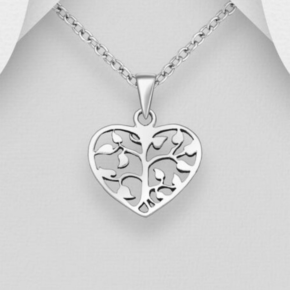 925 Sterling Silver "Tree of Life in Heart" Made in Italy 20" Necklace NEW